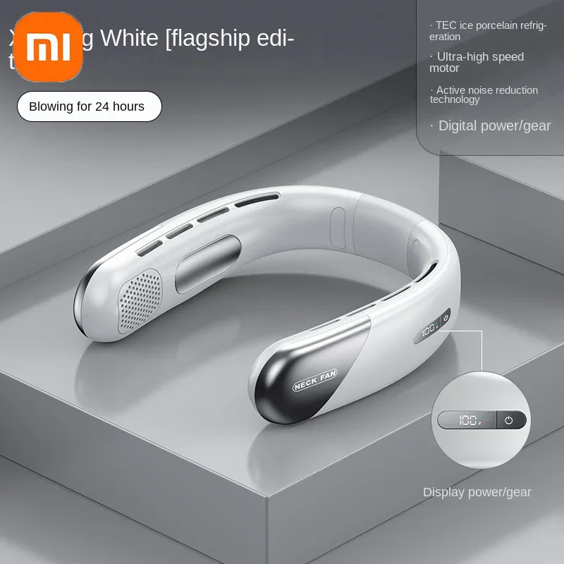 Xiaomi 5-biegowy wentylator na szyję Przenośny bezłopatkowy mini akumulatorowy wyciszony wentylator elektryczny z cyfrowym wyświetlaczem doprowadziło: BIAŁY