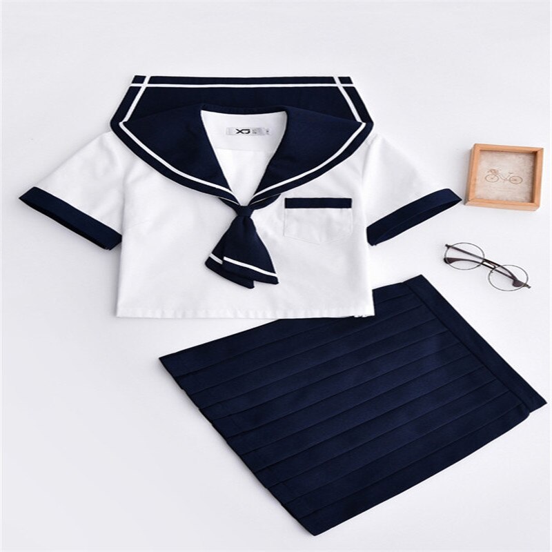 Giapponese JK Uniformi Scolastiche Per Le Donne navy blu rosso top Marinaio stile Navy Vestito di Pannello Esterno Studente di Classe Delle Ragazze Set Femminile cosplay