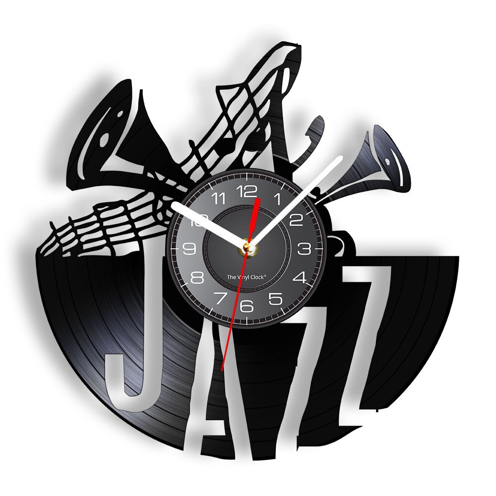 Jazz Art instrumento minimalista de música clásica disco de vinilo reloj Original decoración del hogar Jazz Vintage LP arte de pared silencioso reloj: Without LED