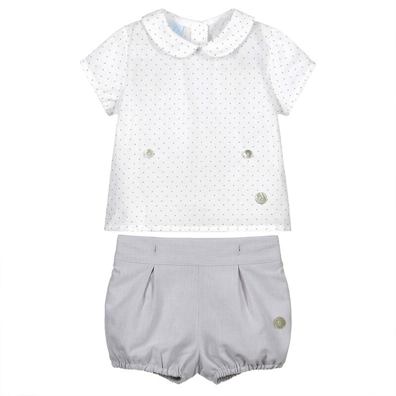 impostato di vestiti da ragazzo spagnolo camicie a maniche corte per bambini pantaloncini grigi abiti per feste di compleanno per bambini boutique per bambini abbigliamento spagna: 12m