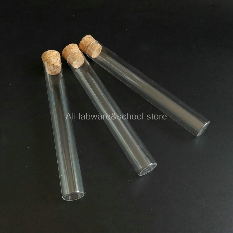 10pcs/lot 20x150mm Boro Glass Test Tube With Cork Stoppers Flat Bottom School Laboratory Supplies