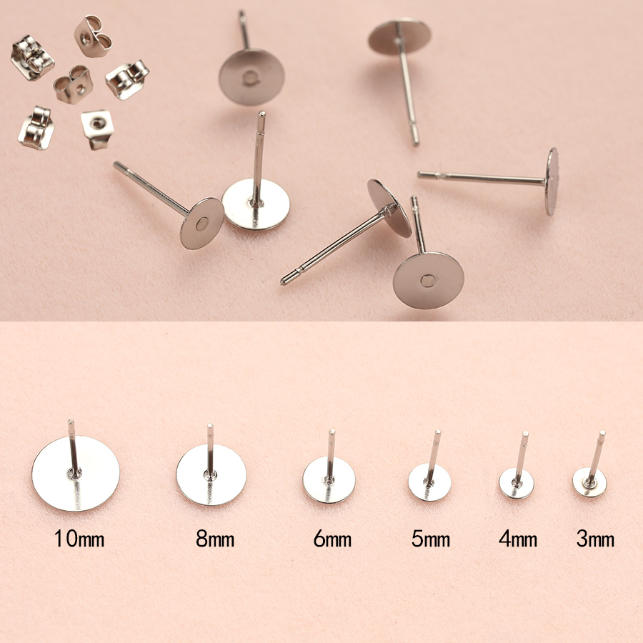 200 stks/partij Hypoallergeen Rvs Oorbellen Studs Blank Base Post Oorspelden Bevindingen Oor Terug Voor Diy Sieraden Maken Onderdelen