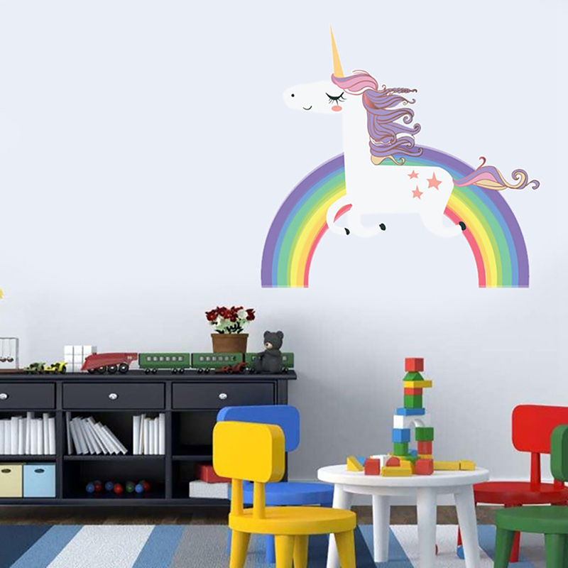 Eenhoorn Regenboog Muurstickers Voor kinderkamer Meisjes Slaapkamer Venster Nursery Decor Aankomst