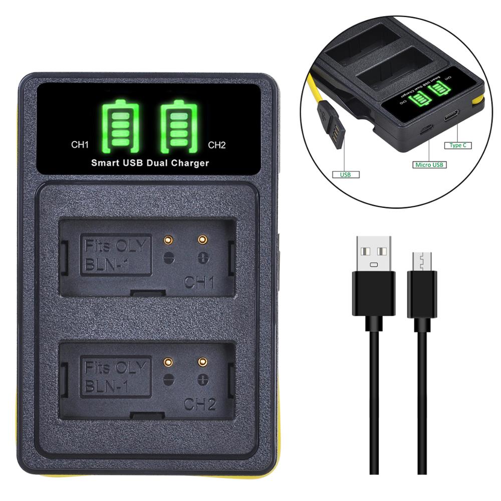 4Pcs BLN-1 PS BLN1 PS-BLN1 Batteries + Dual LED USB Charger for Olympus OM-D E-M1 E-M5 Mark II PEN-F E-P5 EM1 EM5 PENF EP5: 1 Charger