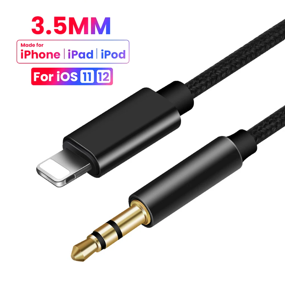 3.5mm- jack aux-kabel til ios 11 12 8 -pinner til aux 3.5mm hodetelefonadapter lydkabelkontakt splitter til iphone bilhøyttaler