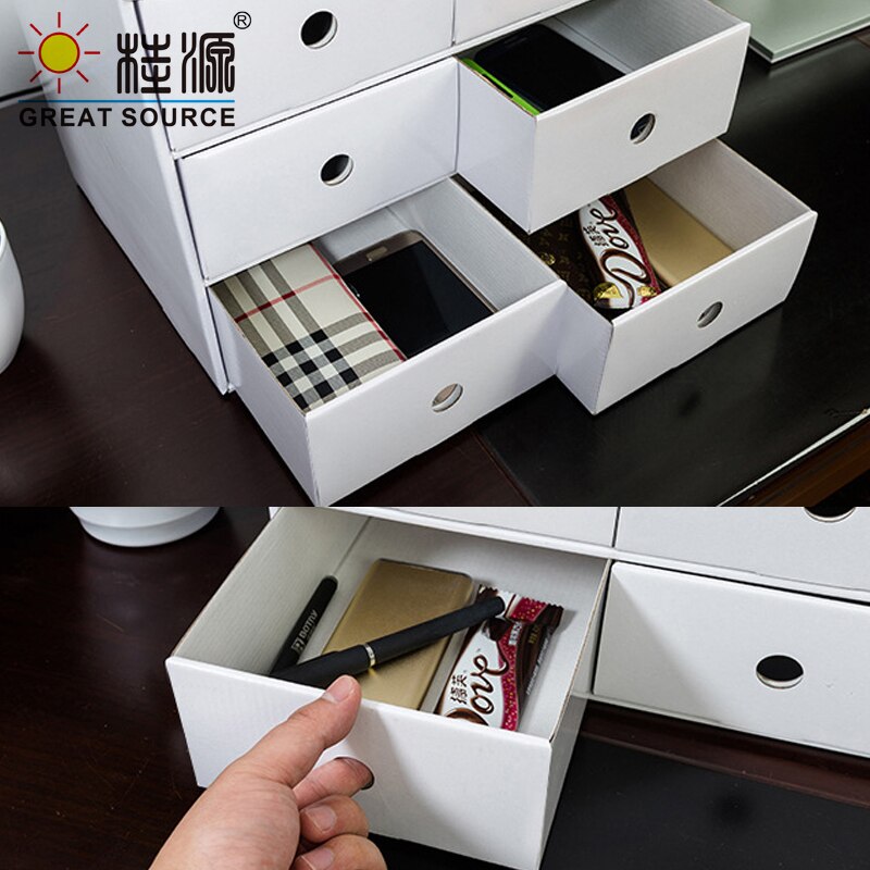 6 Drawers Storage Composable Cabinet Office Corrugate Foldable Home Storage Kraft Paper Environment Friendly