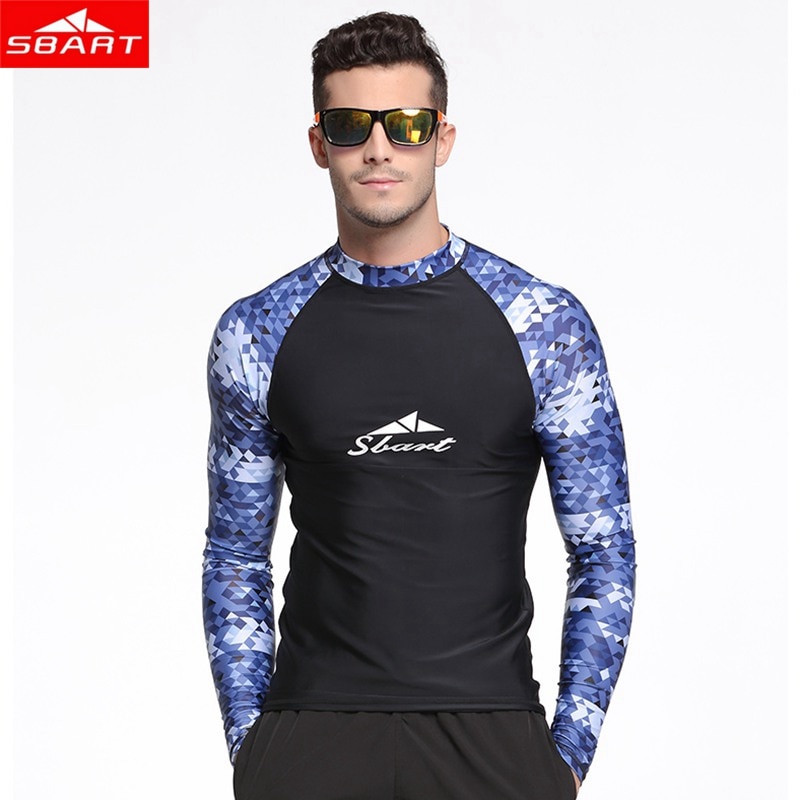 SBART costume da bagno da uomo Super elastico Rashguard a maniche lunghe Surf costumi da bagno asciugatura rapida Rash Guard protezione solare Beach Diving T-Shirt UV