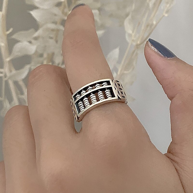 Vintage Punk 925 Sterling Silver Rings Personality Jewelry INS Simple Hollow Geometric Party Accessories