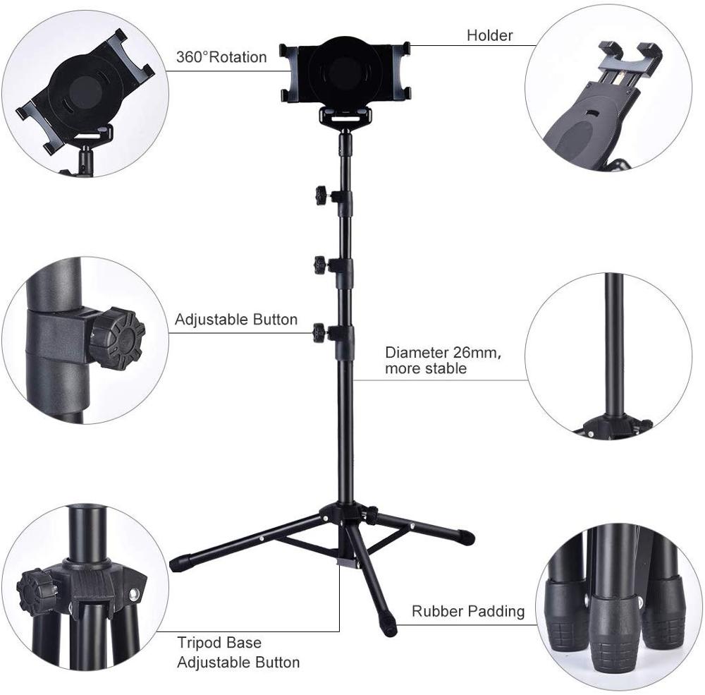 Tablet Treppiede Montaggio Stand Da Pavimento, regolabile in altezza 20 a 60 Pollici Tablet Treppiedi Del Basamento Del Supporto Del per iPad Air Mini 7-10 pollici