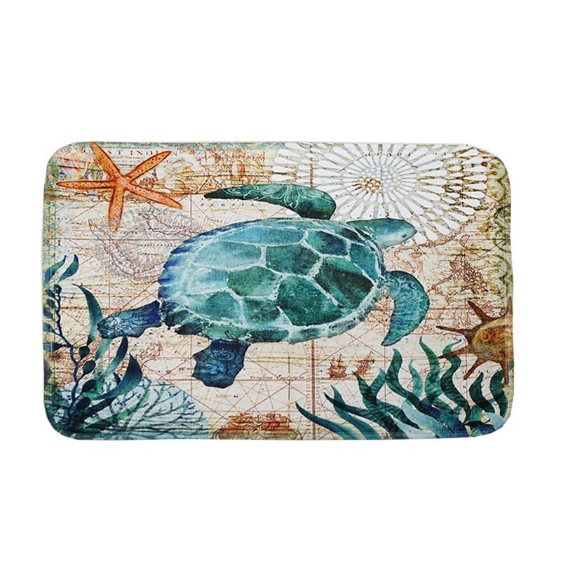 Havstil skildpadde blæksprutte bademåtte flanelhval badeværelse skridsikkert måttedekoration hjemdekoration søhest dørmåtte badmat tapis de bain: 1