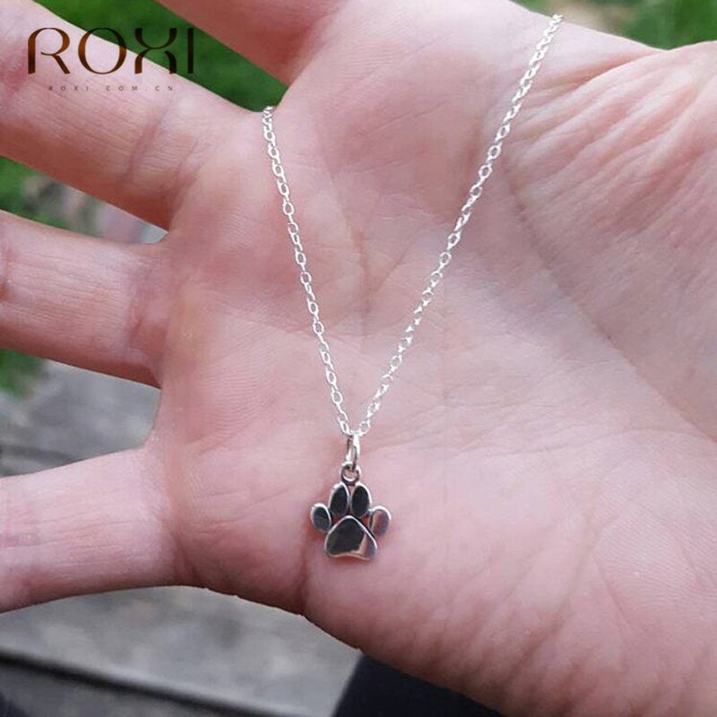 ROXI Nette Ebene Pfote Charme Halsband Halskette 925 Sterling Silber Hund Katze Pfote Anhänger Halskette Frauen Schmuck Zubehör Party