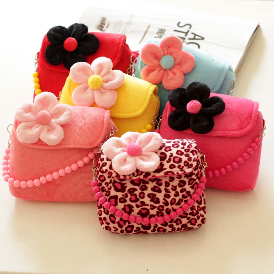 Brand Lovely Baby Girls Kids 3D Flower Mini Zipper Shoulder Messenger Purse Bag Leopard Candy Color Coin Purses