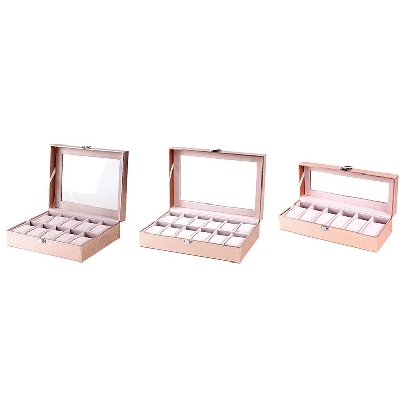 Caja de almacenamiento de relojes de pulsera para mujer, estuche especial de cuero PU rosa, para guardar joyas