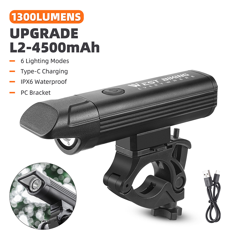 WEST BIKING Anti-Glare Fietskoplampen IPX6 Waterdichte Oplaadbare Fietskoplamp MTB LED Cycluslicht Fietsaccessoires: Geel