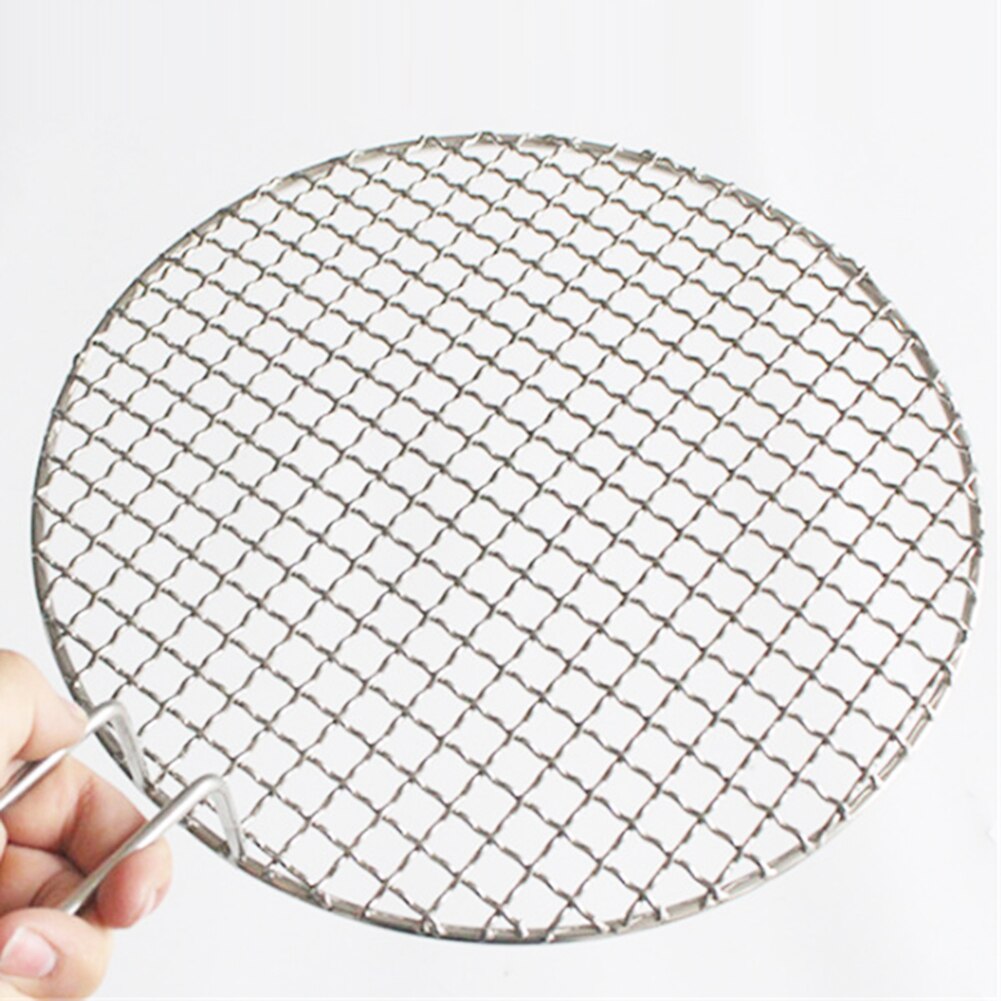 Rund rostfritt stål bbq grill grillat nät nät utomhus picknick non-stick bakning grillpanna med handtag bbq tillbehör