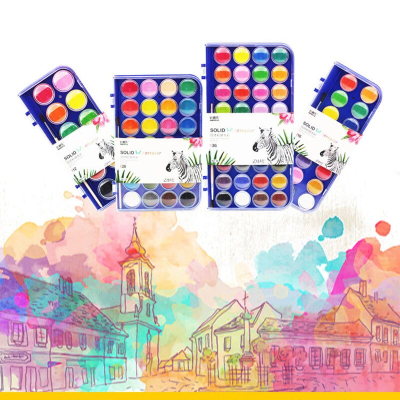 12/16/28 Kleuren Solid Aquarel Schildert Met Schilderen Borstel Voor Kinderen Diy Art Schilderij Tekening Gereedschap Set