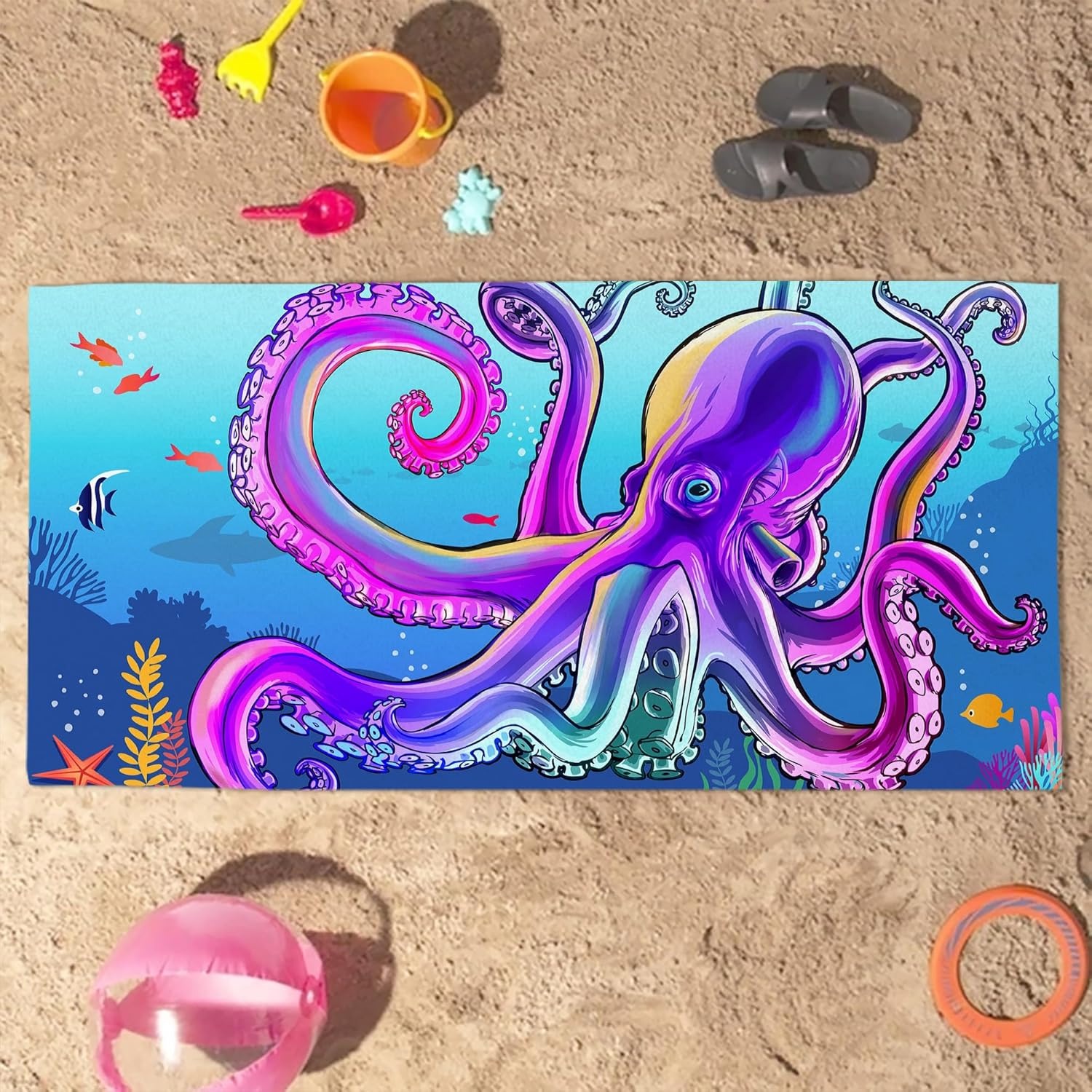 1pc strandhanddoeken met octopuspatroon, ideaal voor familie, vrienden, sneldrogend, zandvrij, voor bad, yoga, toerisme, strand, kamperen en zwemmen.