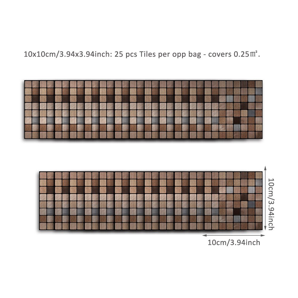 PVC Flat Metal Style Tile Stickers Kitchen Things Splashback Panel Bathroom Vinyl Self-adhesive Waterproof Anti-Oil Decoration: SJ034-10cm / 150 Pieces