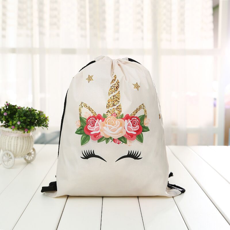 Drawstring Backpack 3D Printing Unicorn deer Girls travel Unicornprinting Women Drawstring Bag Rope unisex red