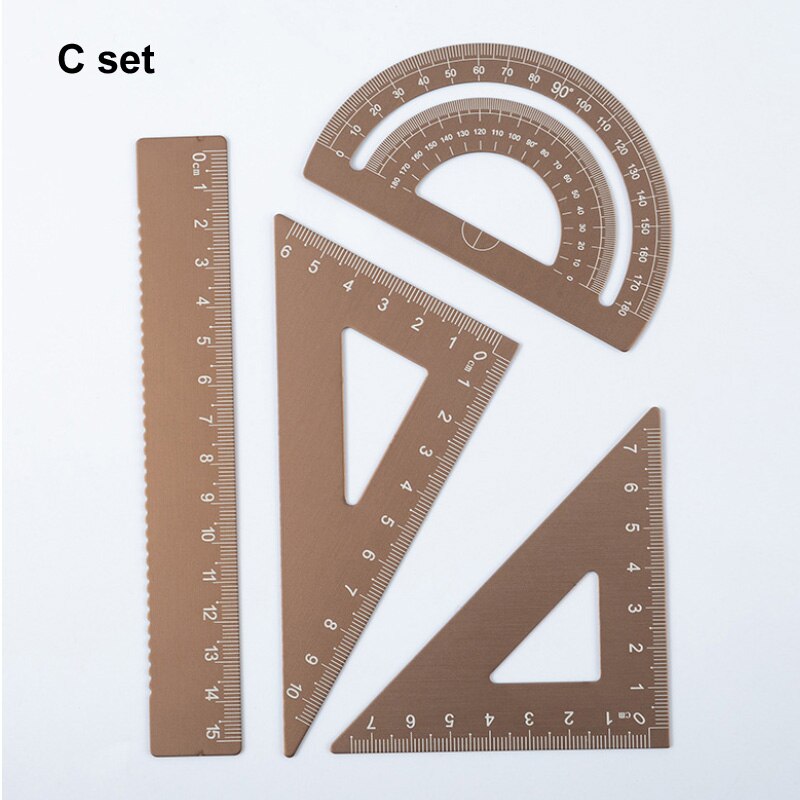 brass,Al alloy ruler set Protractor for math angle meas urement for students School Educational Measuring Tools: Al alloy C set