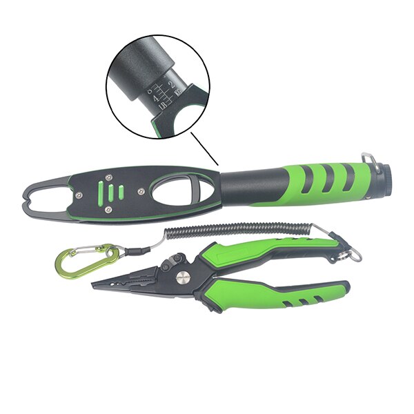 Kleur Multifunctionele Aluminium Vissen Tang Set Met Vissen Lip Grip Weegschaal &amp; Vissen Tang Tackles: BL-040 FG-1040 Green