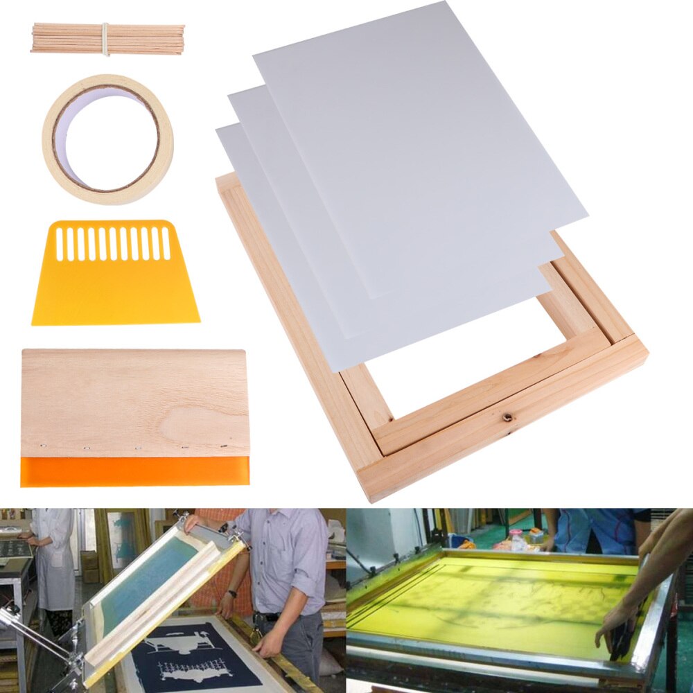 20pcs Screen Printing Kit Silk Screen Printing Frame Squeegees Inkjet Transparency Film and Mask Tape