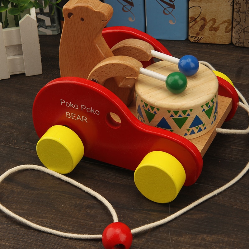 Børnepuslespil trætrækvogn 2-3- år gammel 6- år gammel baby pull-wire trailer bamse beat tromle ca
