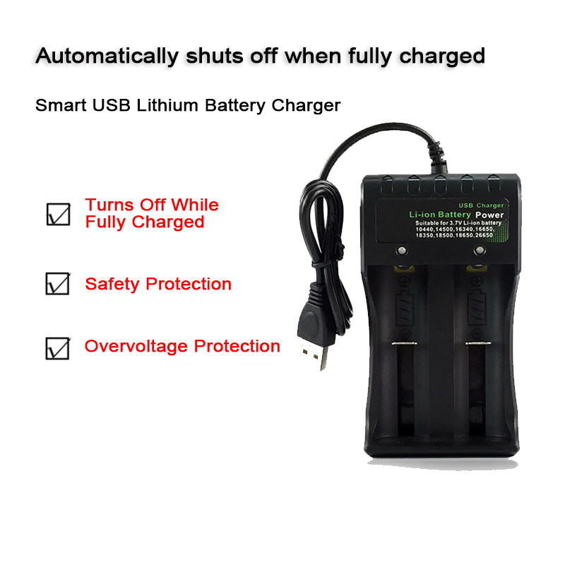 Smart USB Li-ion 18650 Battery Charger Portable Power Charging 4.2V 14500 16340 16650 14650 18350 18650 Lithium Battery Chargers: 2 Slots