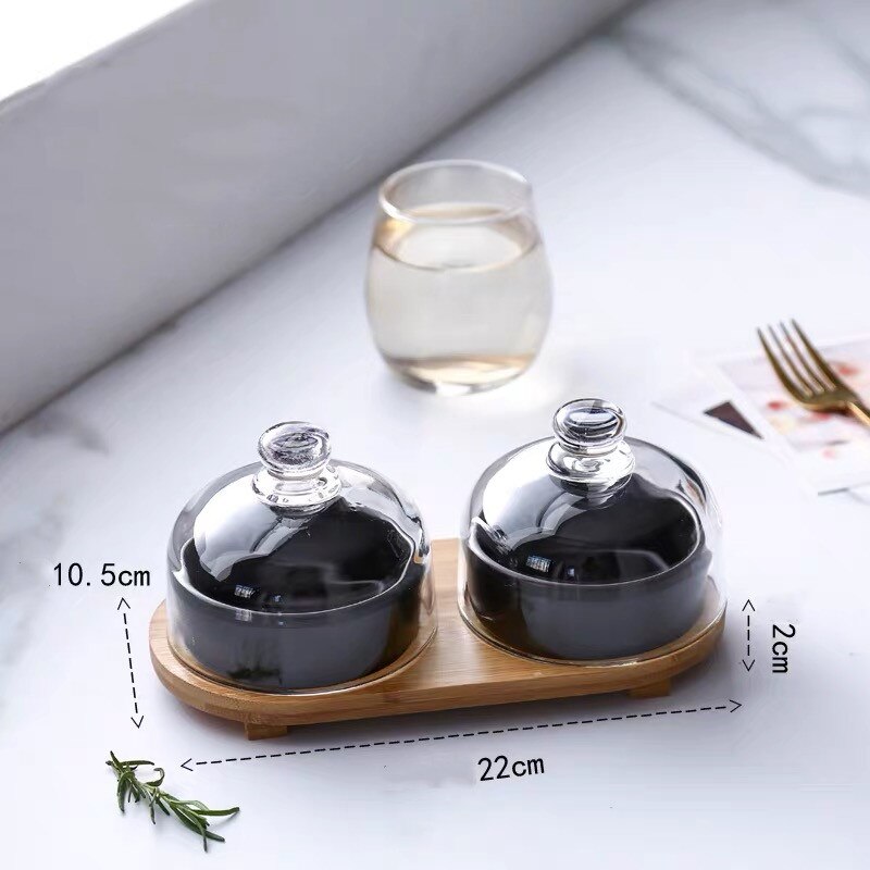 Nordic Ceramic Dessert Bowl Snack Dish Taste Fruit Plate Salad Ice Cream Bowl with Bamboo Tray Glass Cover Tableware: 2pcs-120ml B