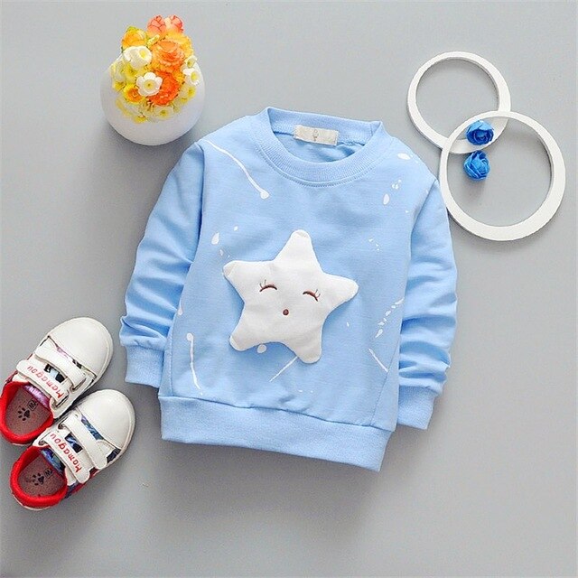 R &amp; Z-Camiseta de manga larga para niña, Camisa de algodón con cuello redondo y dibujos animados, tendencia de , primavera y otoño,: Azul cielo / 18 meses