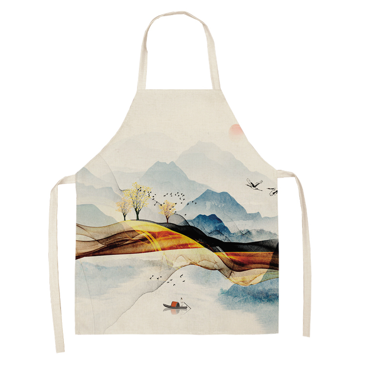 Gyllene rådjur fjäril köksförkläden för kvinnor bomull linne haklappar hushållsstädning pinafore husmanskost förkläde 53*65cm wql 0190: 2wq- wql 0190-17