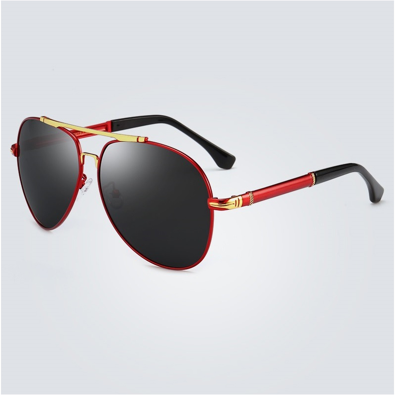 Luksusmærke originale solbriller mænd polariserede ovale legeringer vintage mandlige solbriller driverbriller kørespejle beskyttelsesbriller: Rød guld-sort