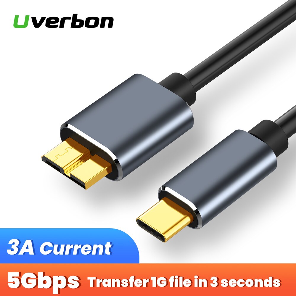 Micro B USB C 3.0 Cable Connector Quick Charging Type-C to USB 3.0 5Gbps External Hard Drive Disk Cable for Hard Drive Computer
