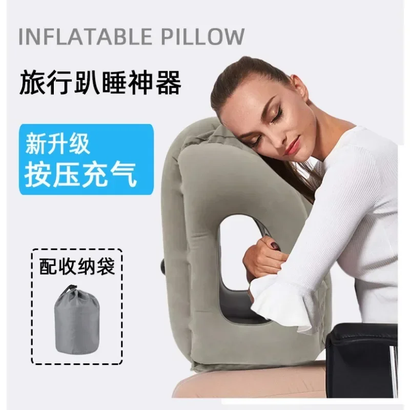 Uppblåsbar resesovsäck bärbar kudde nackkudde för män kvinnor utomhus flygplan flyg tåg sova lätt