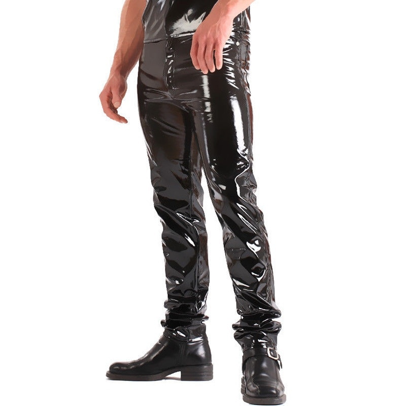 ZOGAA Mens Skinny Faux PU Leather Pants Guys Shiny... – Grandado