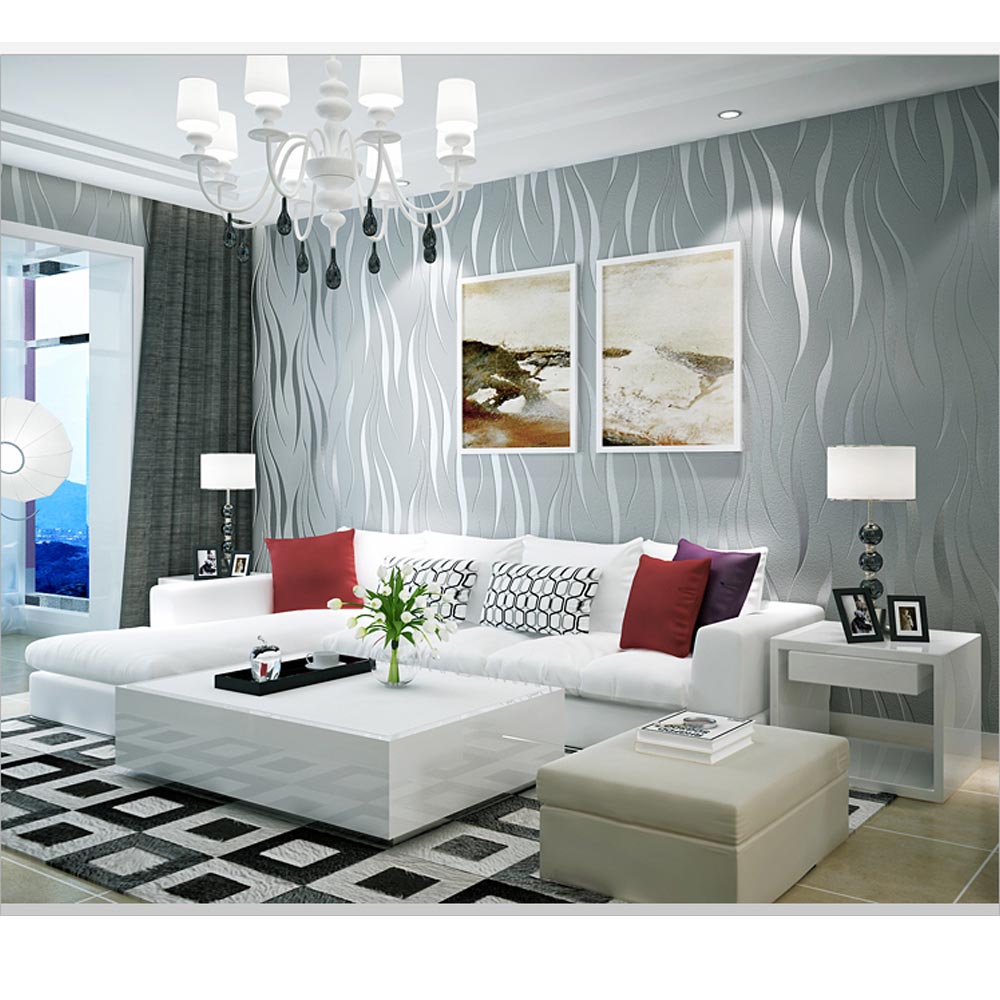 Papier peint intissé à motif d'ondulation d'eau, autocollant mural floqué 3D, pour salon, chambre à coucher, cuisine, étanche