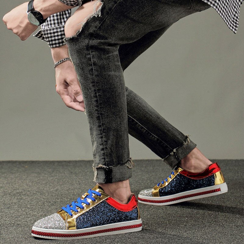 Mode Gouden Bling Spiegels Schoenen Mannen Club & Bar Schoeisel Grote Maat 45 46 Hip Hop Glitter Schoenen mannen Casual Sneakers