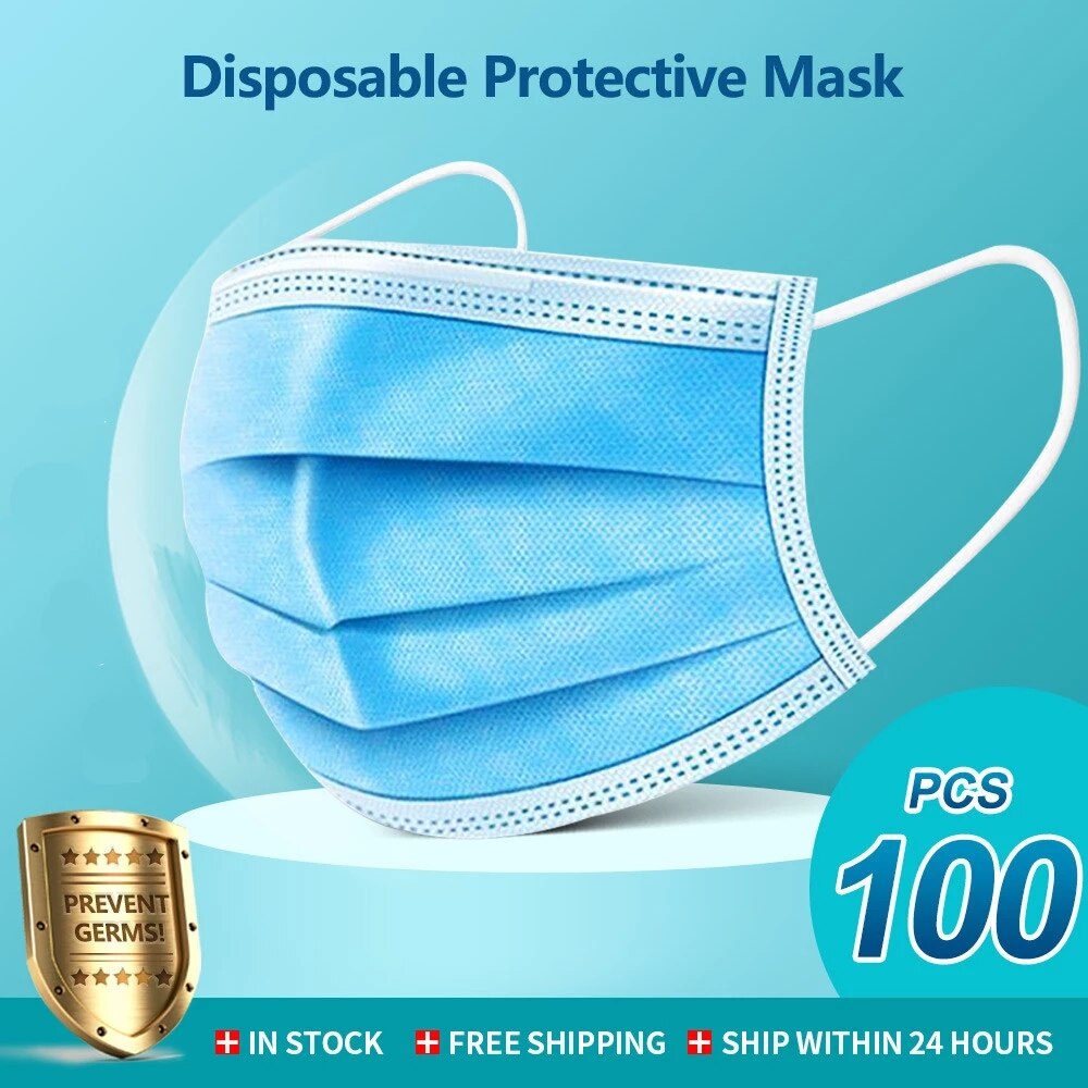 100Pcs Volwassen Wegwerp Masker Gezicht Cover Masker Blauw Verstelbare Comfortabele Maskers Voor Buiten Werken Mascarillas #5