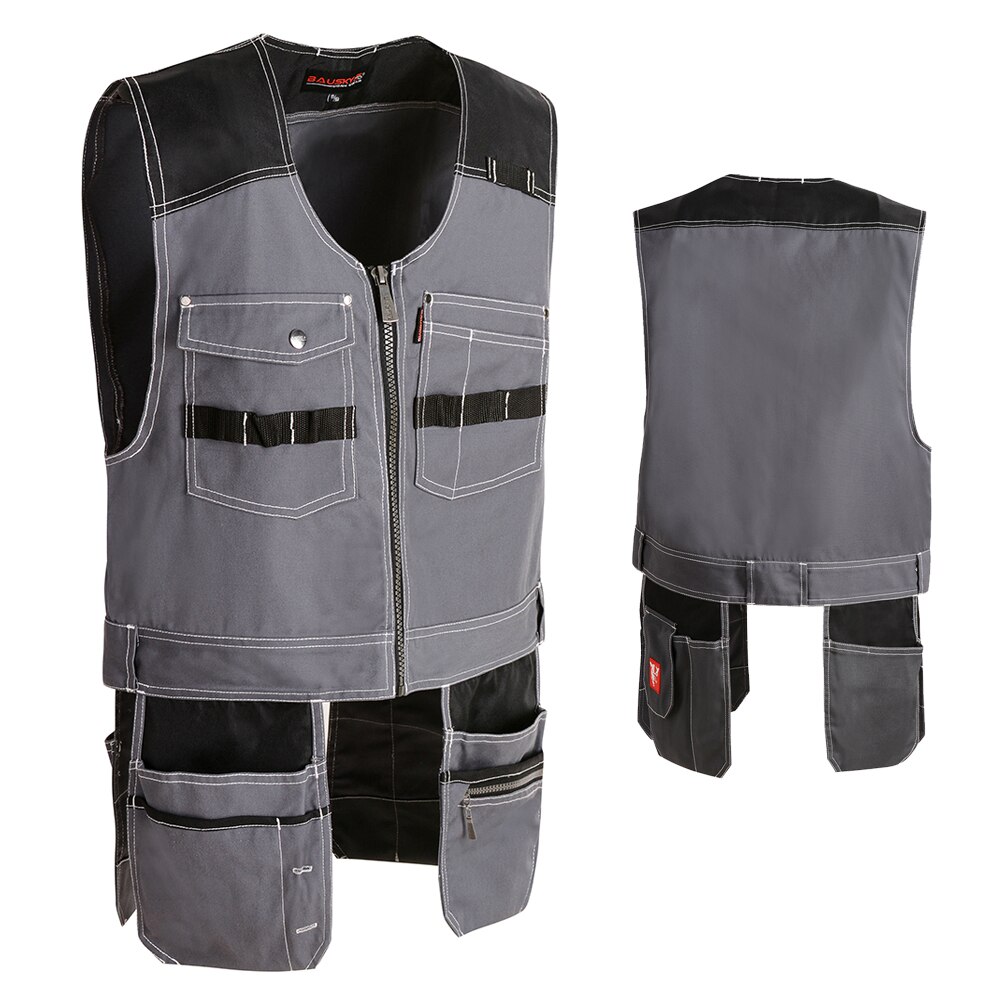 Bauskydd-Chaleco con bolsillos para herramientas para hombre, chaleco de trabajo mecánico para carpintero, ropa de trabajo para exteriores, chaleco para herramientas,: Grey-New / S