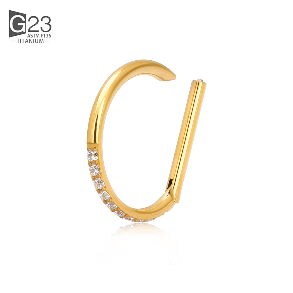 ASTM F-136 anneau de nez en titane Daith coeur boucle d'oreille cerceau Cartilage Tragus D forme Helix anneaux articulé Segment cerceau avec CZ clair: Black / Couleur jaune clair