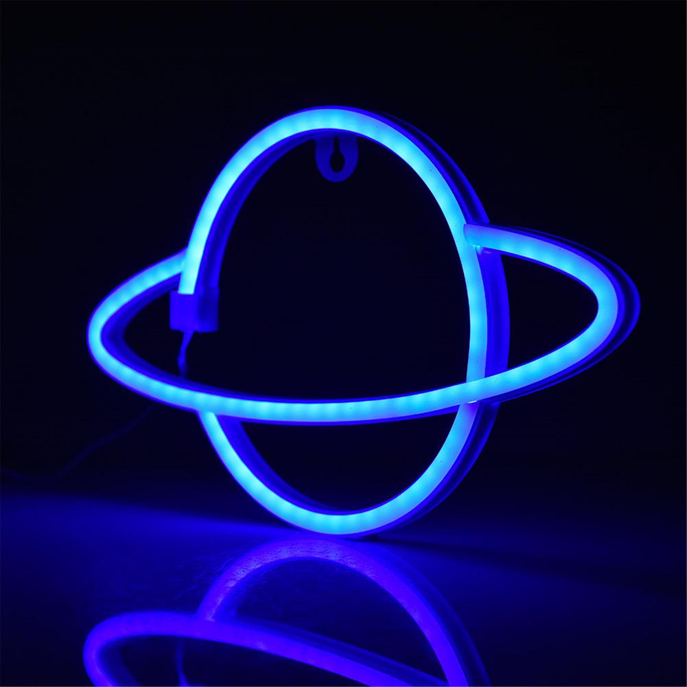 LED Neon Lamp Elliptical planet Shaped Sign Neon Light Battery Powered Home Decorative Wall Light Party Room Lighting