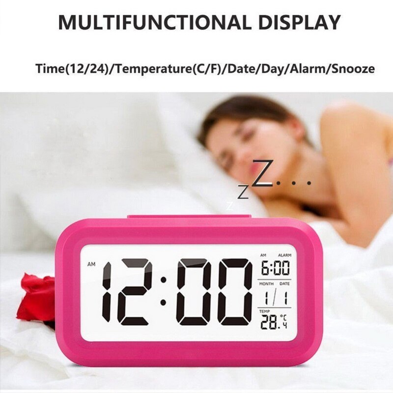 1 Uds. Reloj despertador Rosa alarma Digital LED pantalla grande con calendario para viaje a la oficina en casa 135x75x45mm