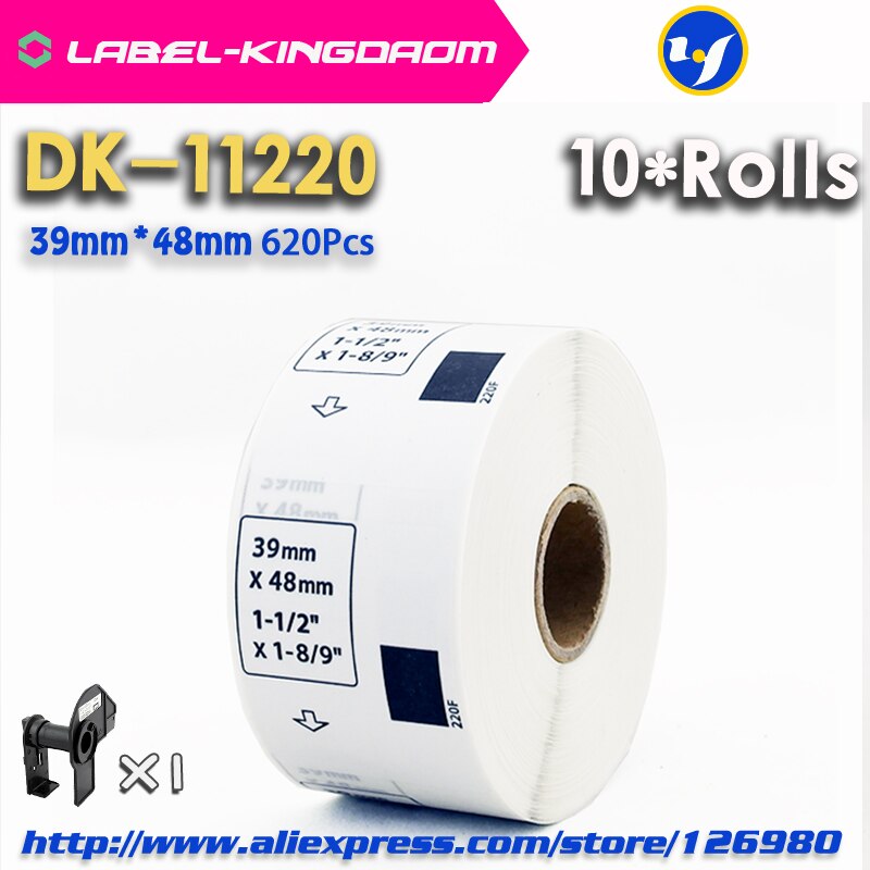 10 rollos de recarga compatibles con etiqueta de DK-11220 39mm * 48mm 620 Uds. Compatibles con impresora de etiquetas Brother QL-700/720 DK-1220 de papel blanco
