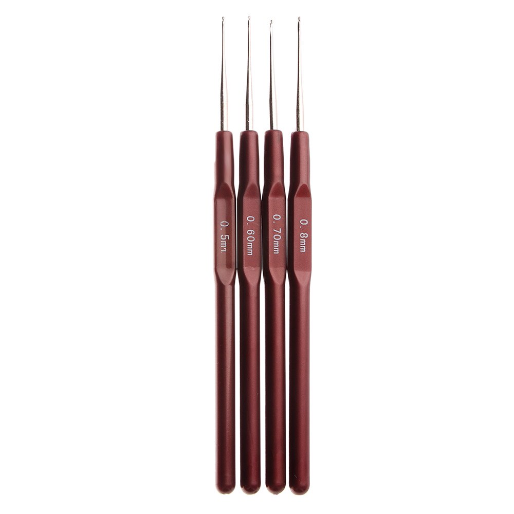 4 Pcs/Lot Hook Needle Crochet Micro Hook For Making Braiding Dreadlock Hair Tools 0.5Mm 0.6Mm 0.7Mm 0.8Mm Smooth Handle