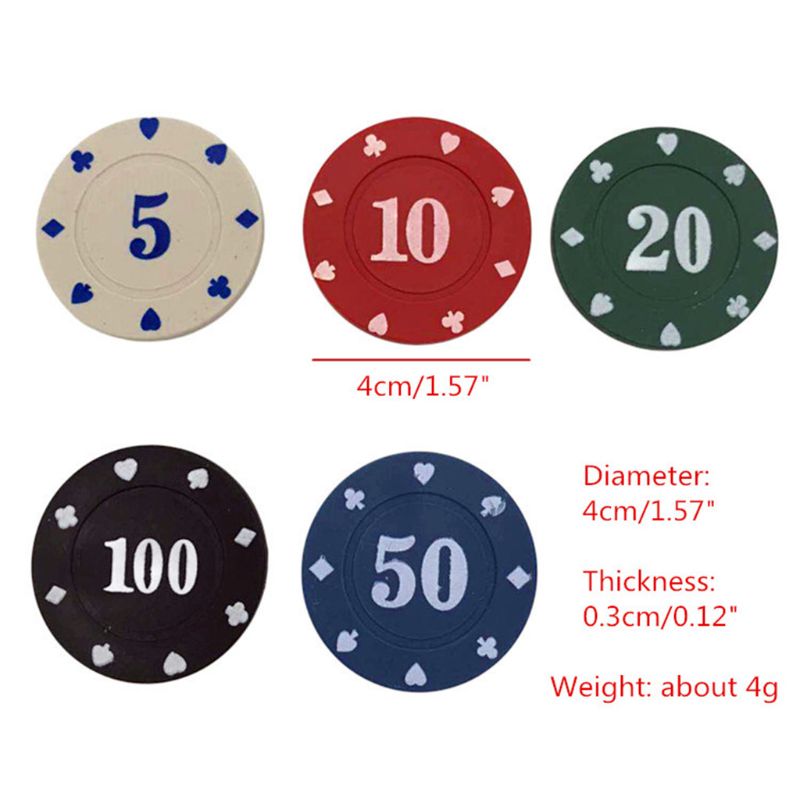 100pcs Round Plastic Chips Casino Poker Card Game Counting Accessories Dice Entertainment Chip 5/10/20/50/100