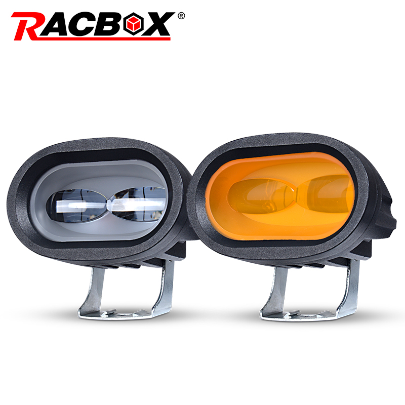 Racbox 6D Lens Amber Led Work Light Bar Auto Driving Mistlichten Offroad Spotlight Lamp Truck Suv Atv Led Auto retrofit Styling