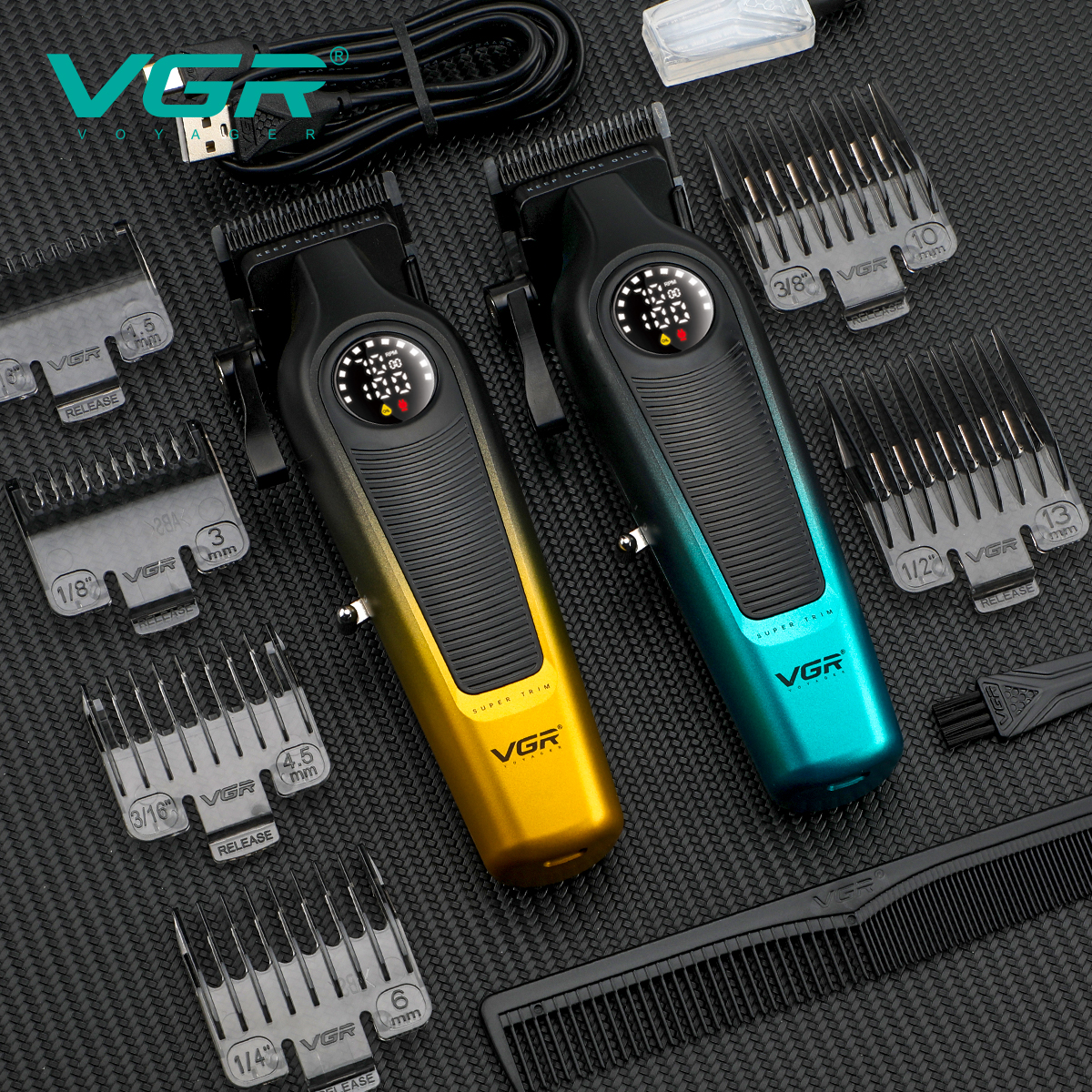 VGR 196 gradient color men's hair trimmer, high-end hair trimmer, intelligent digital display, electric hair clipper, home elect