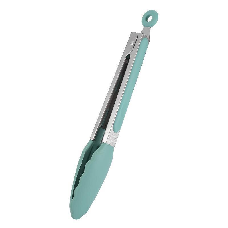 Silicone Food Tong Stainless Steel Kitchen Tongs Silicone Non-slip Cooking Clip Clamp BBQ Salad Tools Grill Kitchen Accessories: Dusty Green
