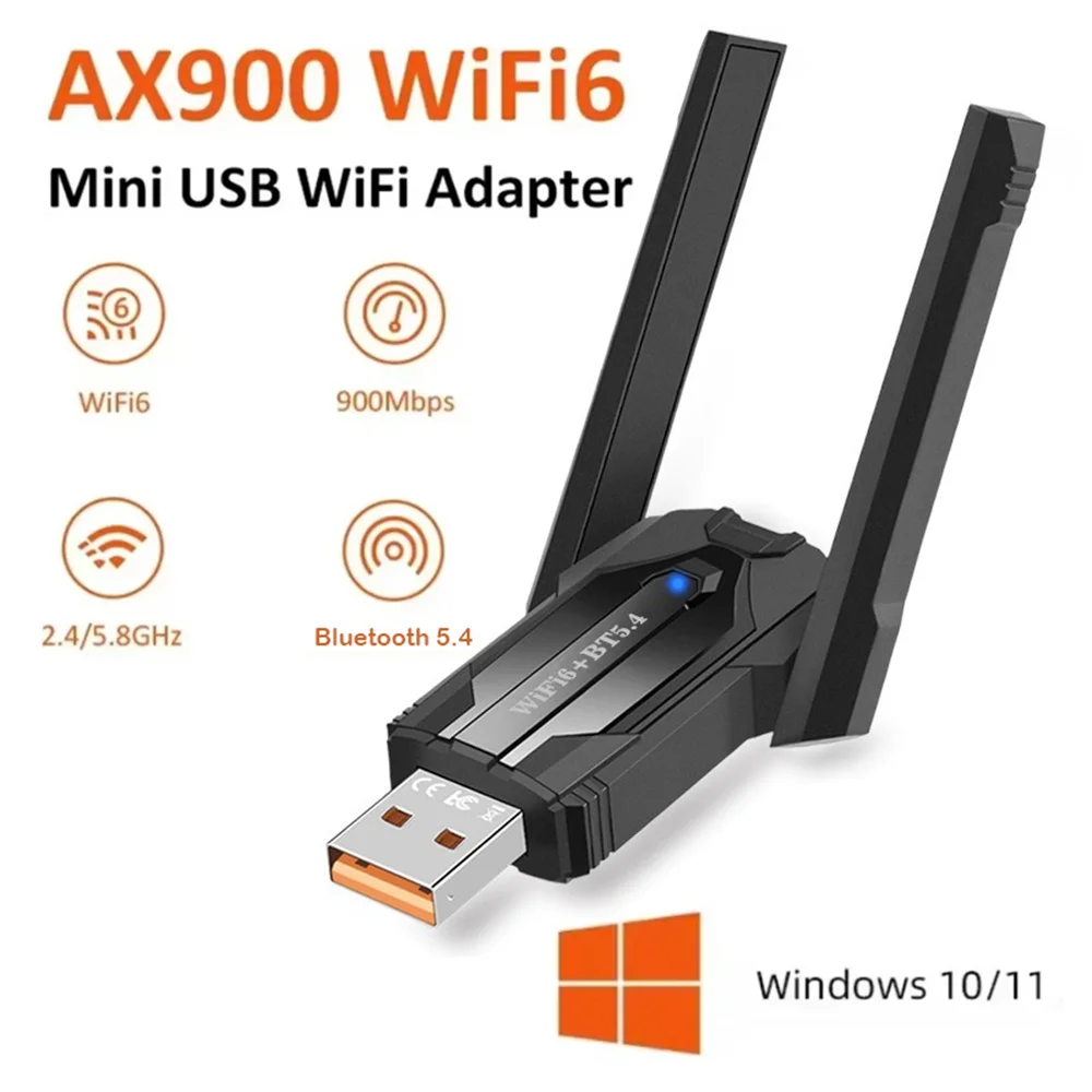 900M USB WIFI 6 Adapter bluetooth 5.4 Dual Antenna Network Card AX900 2.4G 5G WiFi Adapter for PC Laptop Tablet Controller