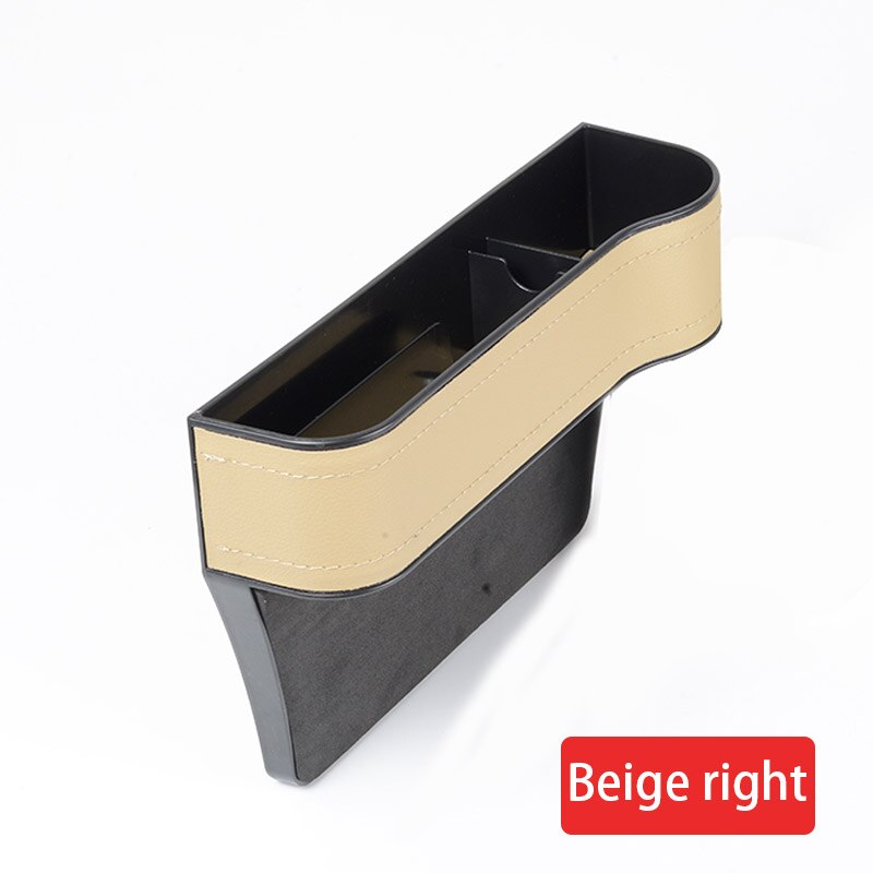 Bilsæde arrangør pu læder holder arrangør multifunktionel bilsæde hul opbevaringsboks sæde søm lommer bagagerum organisator: Læder beige højre